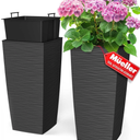 Mueller Janska M-Resin Heavy Duty Tall Planter, Indoor/Outdoor Grande Plant, Tree, Flower Pot, 2-Piece Set, 18”, Modern Design, Built-in Drainage, Dark Gray