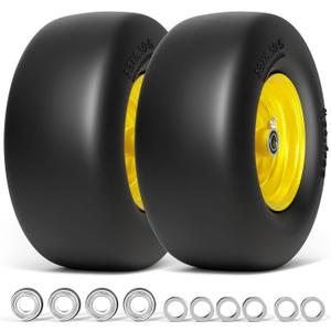 13x6.50-6 Lawn Mower Tires Flat Free, Zero Turn Mower Front Tires for Residential and Commercial, 13x6.5-6 Flat Free Tire and Wheel, 3/4" & 5/8" Bearing, 3.25"-7.65" Center Hub, 2Pack Yellow