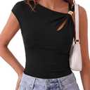 PRETTYGARDEN Womens Summer Tops 2026 One Shoulder Buckle Cut Out Asymmetrical Y2K T-Shirts Knit Spring Going Out Shirts size XL