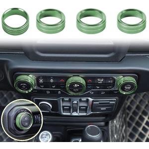 Voodonala Air Conditioner Headlight Center Consoles Switch Knob Cover Trim for 2018-2026+ Jeep Wrangler JL JLU Gladiator JT 4xe Interior Accessories,Green Aluminum Alloy 4pcs