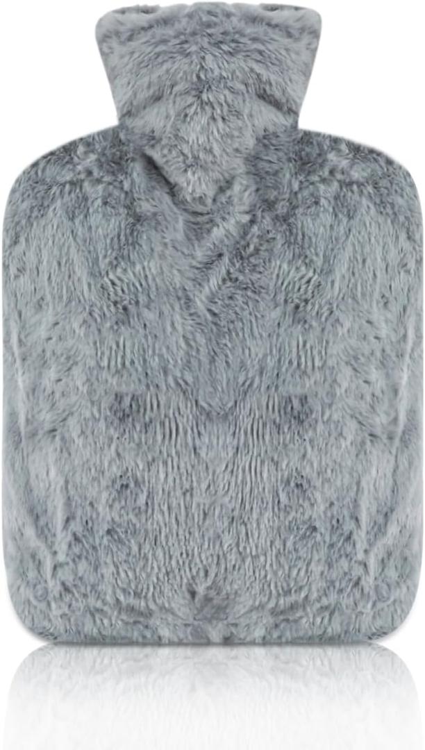 Hot Water Bottle with Cover, 2L Classic Rubber Hot Water Bag for Hand Feet Warmer Grey
