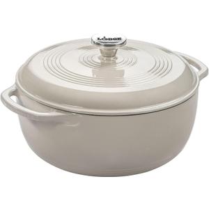 Lodge Essential Enamel Cast Iron Dutch Oven - Perfect for Bread Baking, Braising, Marinating & Slow Cooking - Features Moisture-Sealing Lid & Dual Handles - Kitchen Essentials - 6 Quarts - Oyster White