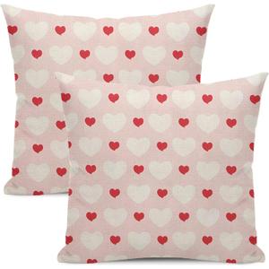Pink White Love Heart Pillow Covers 18x18 Inch Set of 2, Valentine's Day Outdoor Decorative Cute Lover Hearts Throw Pillows Red Heart Couch Cushion Case for Chair Sofa Bedroom Living Room Decor
