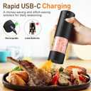 Rechargeable Salt and Pepper Grinder Set with LED Light, Adjustable Coarseness shakers, One-Hand Operation for Kitchen Appliances Christmas Gift Sets for Women(2 Pack Upgrade Black)