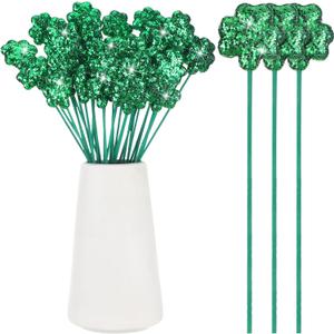 Singhoow 36 Pcs St. Patrick's Day Glitter Shamrock Picks Shamrock Foam Vase Picks for Table Centerpiece Vase Filler St Patricks Day Decorations