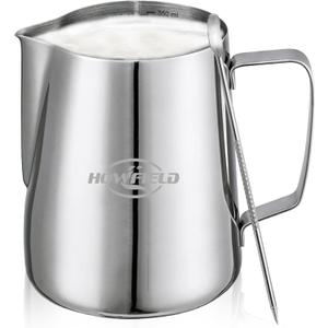 12oz Stainless Steel Milk Frothing Pitcher with Precision Spout and Measurement Markings for Espresso and Cappuccino, Silver