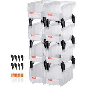 VEVOR Plastic Stackable Storage Bins, 10.9 x 5.5 x 5.1 inch (8 Pack), Plastic Containers for Organizing & Storage Bins for Closet, Garage, Small Parts, Office Supplies, Other Accessories, Transparent (Clear)