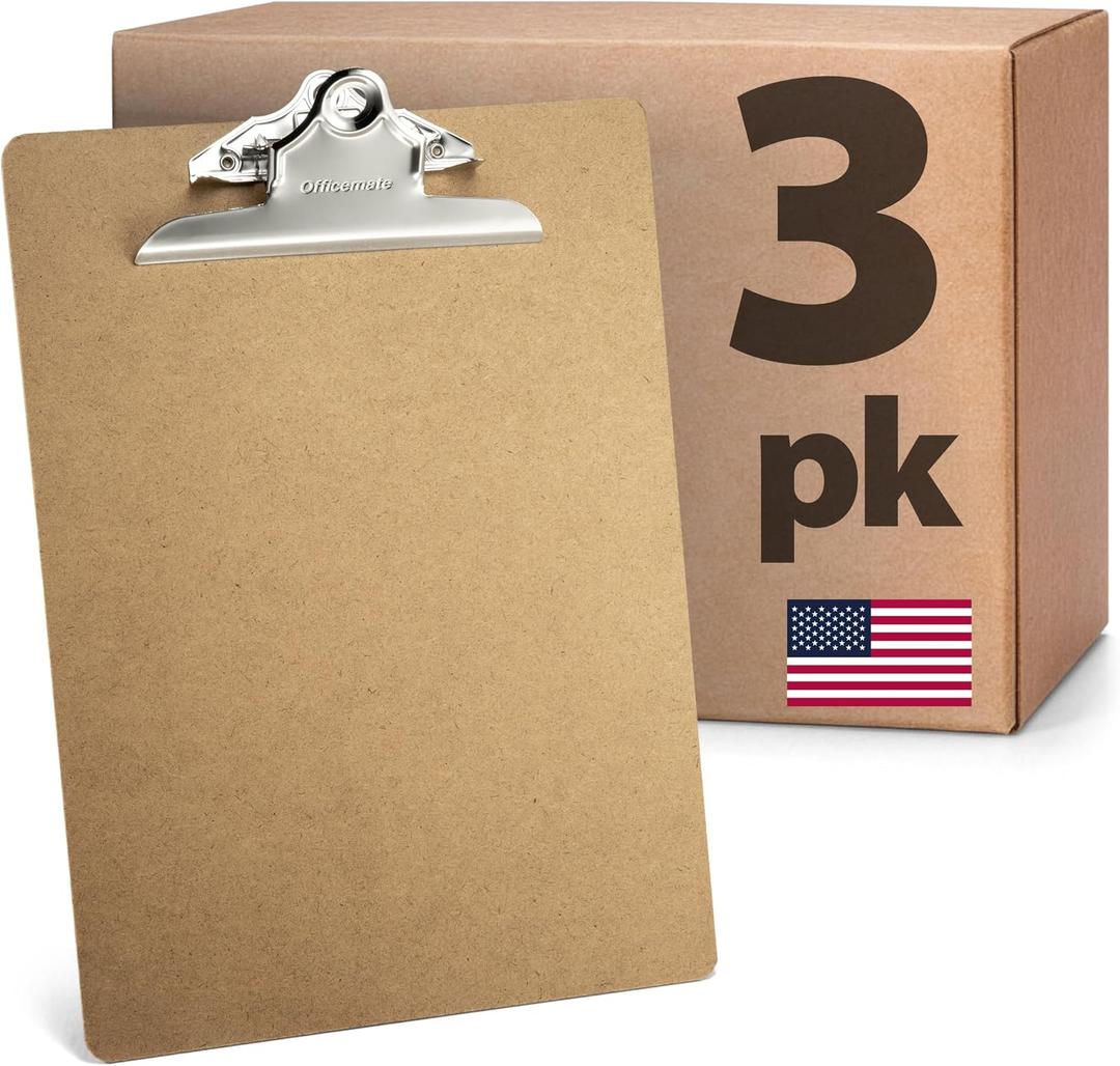 Officemate Recycled Wood Clipboard, Letter Size, 9" x 12.5" with 6" Clip, 3 Pack (83133),Brown