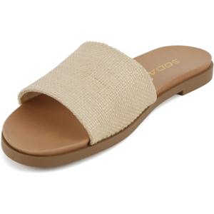 Soda Women Flip Flops Slides Slip-On Sandals Peep Toe Single Band BOARD Raffia Size 6.5