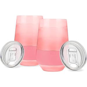 Host Freeze XL Double Wall Insulated Stemless Wine Glasses with Lids, Freezable Tinted Travel Beverage Cups, On the Go Chiller Tumblers, Outdoor Gifts for Women, Moms, 12 oz, Set of 2, Pink Blush