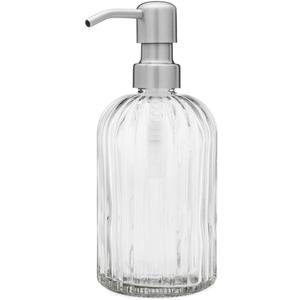 Rail19 Fluted Glass Nouveau Soap Dispenser with Metal Soap Pump - Lotion & Liquid Hand Soap for Kitchen and Bathroom, 12oz (Farmhouse Stainless)