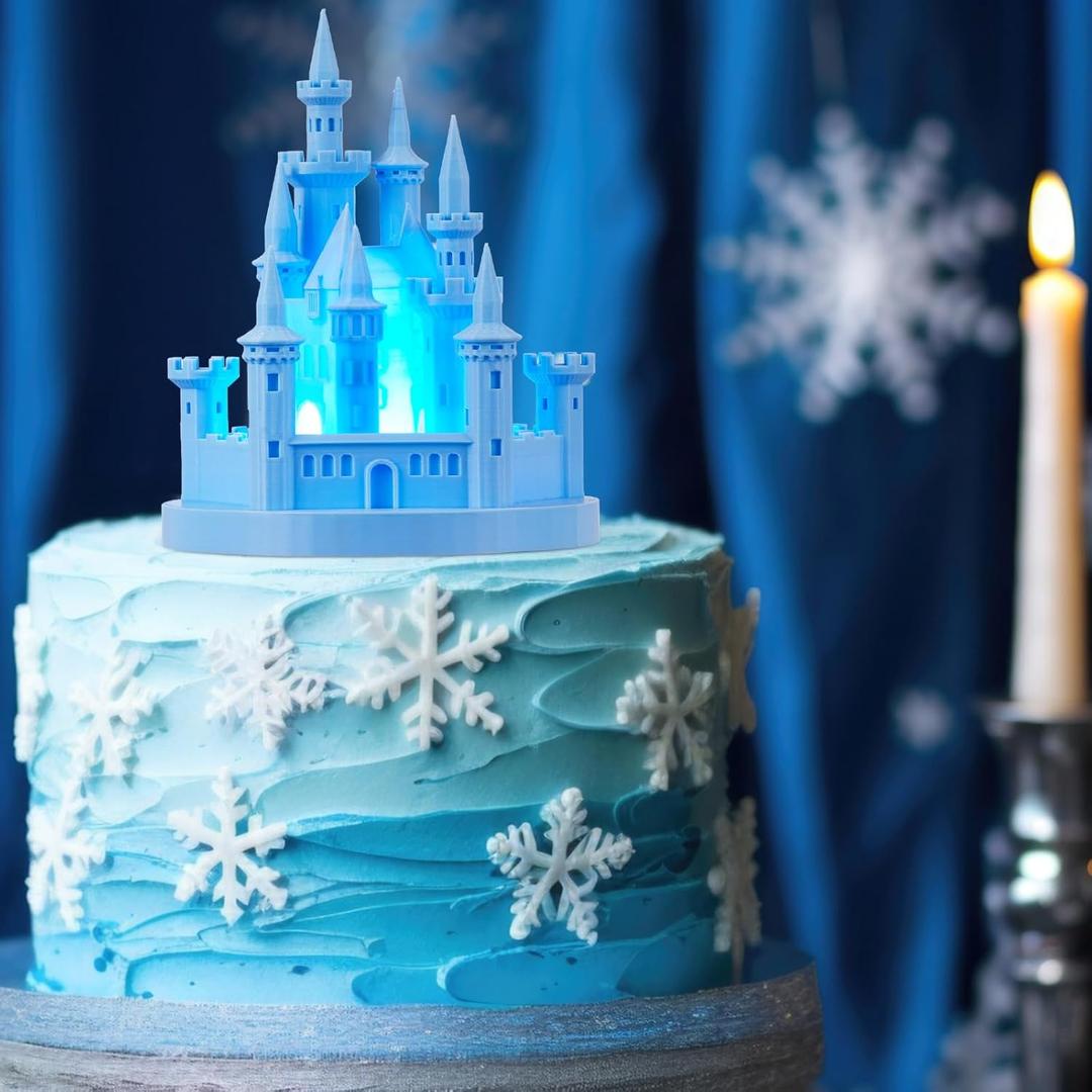 Baquler Castle Cake Topper Figurine Wedding Cake Topper Birthday Castle Tower Night Light USB Rechargeable Princess Nightlight for Valentine's Day Wedding Birthday Party Decor (Blue)