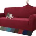 ZNSAYOTX 1 Piece Jacquard Couch Covers for 3 Cushion Couch Living Room High Stretch Sofa Cover Pets Dogs Friendly Anti Slip Thickened Slipcovers Furniture Protector (Sofa, Red) (Large (71"-90"))
