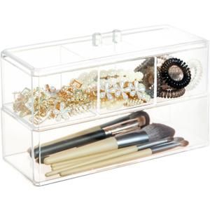 2Layer Hair Accessories Organizer for Girls, Acrylic Hair Tie Organizer for Headband, bows, Hair Clip, Cotton Swab Organization, Hair Clip Holder, Hair Organizer Storage with Lid