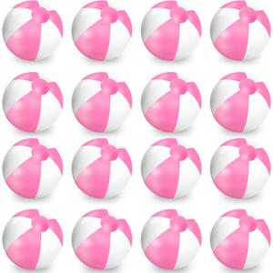 Whaline 16 Pcs 16'' Pink and White Inflatable Beach Ball Round Pool PVC Balls Cute Game Toys for Summer Hawaiian Tropical Theme Beach Party Decorations Water Sand Game Accessory