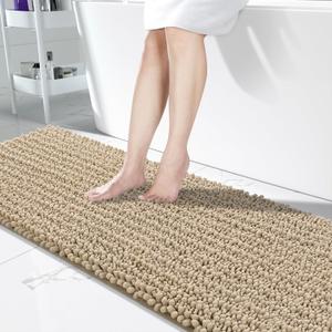 Yimobra Bathroom Runner Rug 70x24 Inch - Extra Long Non Slip Chenille Bath Mat, Soft & Absorbent, Machine Washable Shaggy Hallway Carpet for Vanity Tub Shower, Camel Home Decor Accessories