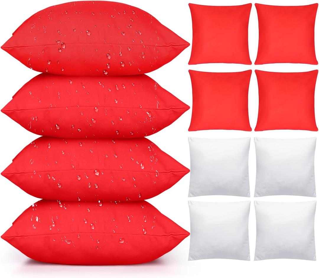 Colingmill 4 Set Waterproof Red Outdoor Throw Pillow Covers with 4 Pillow Inserts 18x18 Inch Decorative Waterproof Throw Cushion for Sofa Couch Home Patio