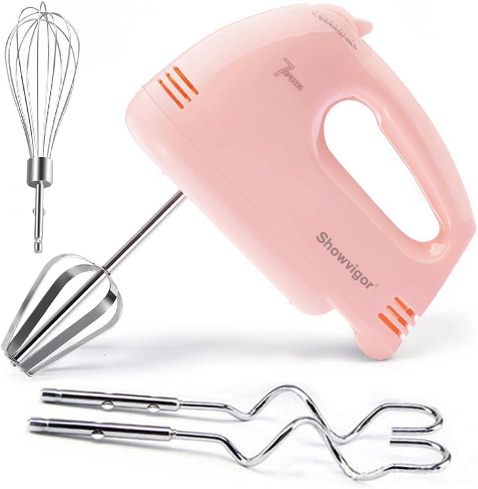 Handmixer Electric Handheld - 7 Speed Portable Kitchen Mixer Electric with 5 Stainless Steel Accessories Whisk, Food Beater for Whipping Mixing Cookies Cakes Eggs, Pink (One size)