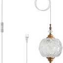 TLOLGT Plug in Pendant Light Fixtures Brass Vintage Pendant Lights Ceiling Pendant Fixtures for Bedroom Living Room Dining Room Kitchen Island