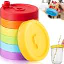 Teenyyou 6 Pcs Silicone Mason Jar Lids with Straw Hole for Wide Mouth Mason Jar Thickened Leak Proof Lid for 86 mm Reusable Large Canning Jars Caps(Classic)