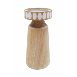 Pack of 4 Wooden Candle Holders – Natural Wood Decorative Candle Stand with White Accent Rim