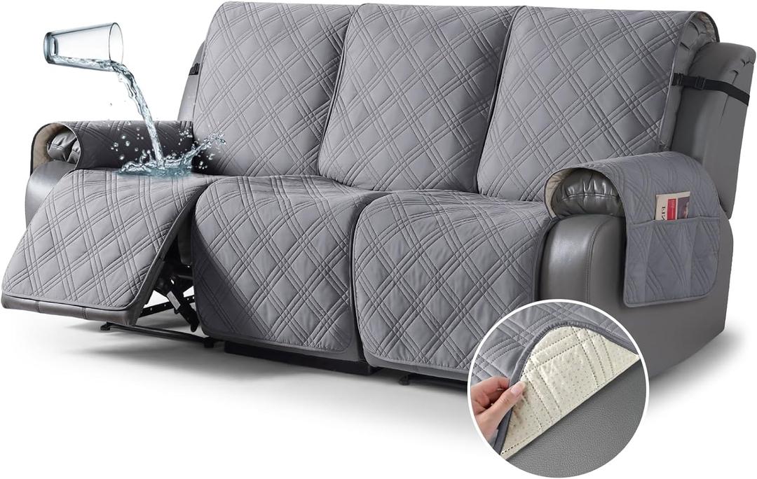 TAOCOCO 100% Waterproof Recliner Sofa Cover, Non Slip Split Couch Covers for Reclining Couches with Elastic Straps, Washable Reclining Sofa Cover Furniture Protector for Kids Pets(3 Seater, Gray) (Grey) TAOCOCO 100% Waterproof Recliner Sofa Cover, Non Slip Split Couch Covers for Reclining Couches with Elastic Straps, Washable Reclining Sofa Cover Furniture Protector for Kids Pets(3 Seater, Gray) (Grey)