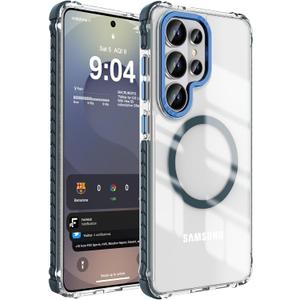 DEERLAMN Strong Magnetic Case for Samsung Galaxy S26 Ultra 6.9-Inch,[Compatible with Magsafe][Military Grade Drop Protection] Clear Slim Shockproof Protective Phone Cover, Transparent+Blue