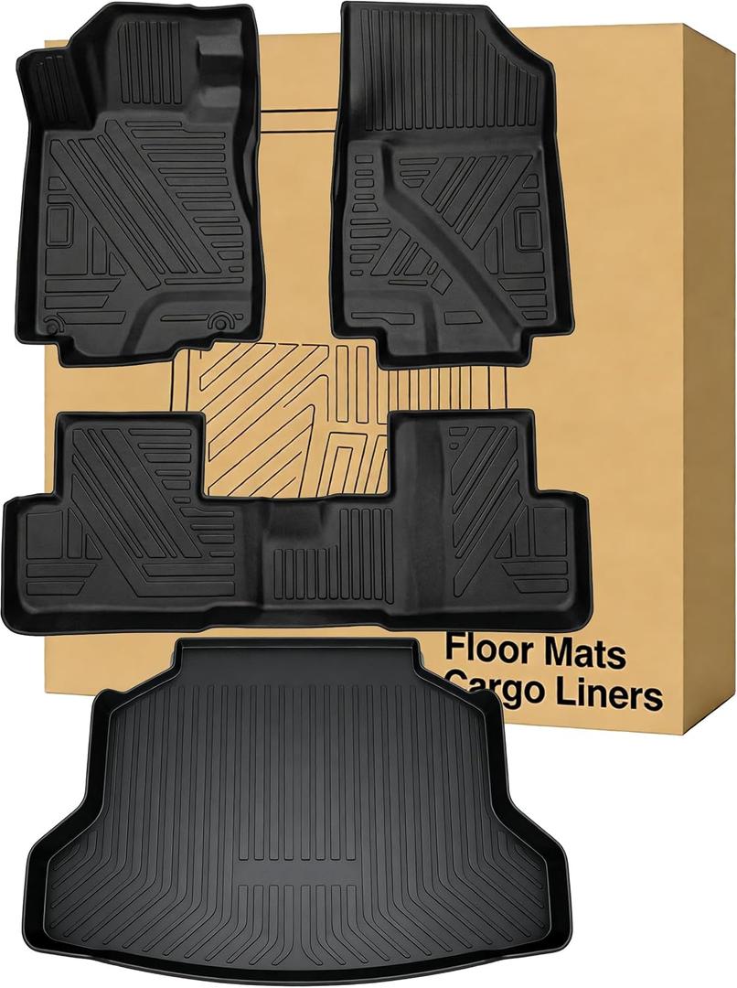 Floor Mats Cargo Liners Compatible with 2012-2016 Honda CR-VAll Weather Waterproof Durable Anti-Slip Odorless Custom-fit Front Rear 2 Rows Back Trunk Tray Full Set Carpet Protection Liner