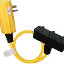 AIDA 2FT Auto Reset 12/3 Gauge SJTW Heavy Duty GFCI Extension Cord with 3 Prong Grounded Plug, 15 AMP Yellow Outdoor Extension Cable with LED Lighted, UL Listed, 1 Pack (GFCI Plug)