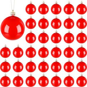 BBTO 36 Pcs Bright Easter Ball Ornaments 2.4 Inch Plastic Hanging Shiny Balls Christmas Tree Decor for Home Easter Party(Red)