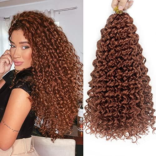 Gogo Curl 18 Inch 8 Packs Curly Crochet Hair for Black Women Ginger Copper Color Wavy Beach Curls Water Wave Go Go Crotchet Hair Synthetic Curly Braiding Hair Extensions(18inch 8pack, #350)