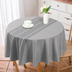 Vonabem 100% Waterproof Round PVC Tablecloth, Vinyl Table Cloth Cover with Flannel Backing Oil Spill Proof Wipeable Table Cloths for Indoor Outdoor (Gray Line,60in Round)