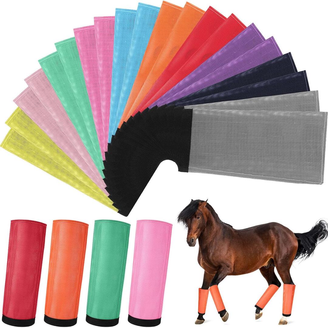 Paterr 40 Pieces Mesh Fly Boots for Horses Breathable Horse Leggings Protective Leg Boots Prevent Flies and Mosquitoes Bites Reduces Stress Stomping