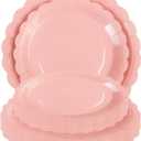 Christmas Pink Paper Plates New Year 25 * 7" &25 * 9" Party Cake Dessert Scalloped Paper Plates Disposable Party Supplies Decorative for Birthday Baby Shower Wedding