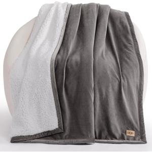 UGG Bliss Throw Blanket Plush Soft Fleece Fluffy Blankets for Bed or Couch Oversized Warm Reversible Machine Washable Medium Weight Home Decor Giftable Throw, 50-inch x 70-inch, Charcoal Grey