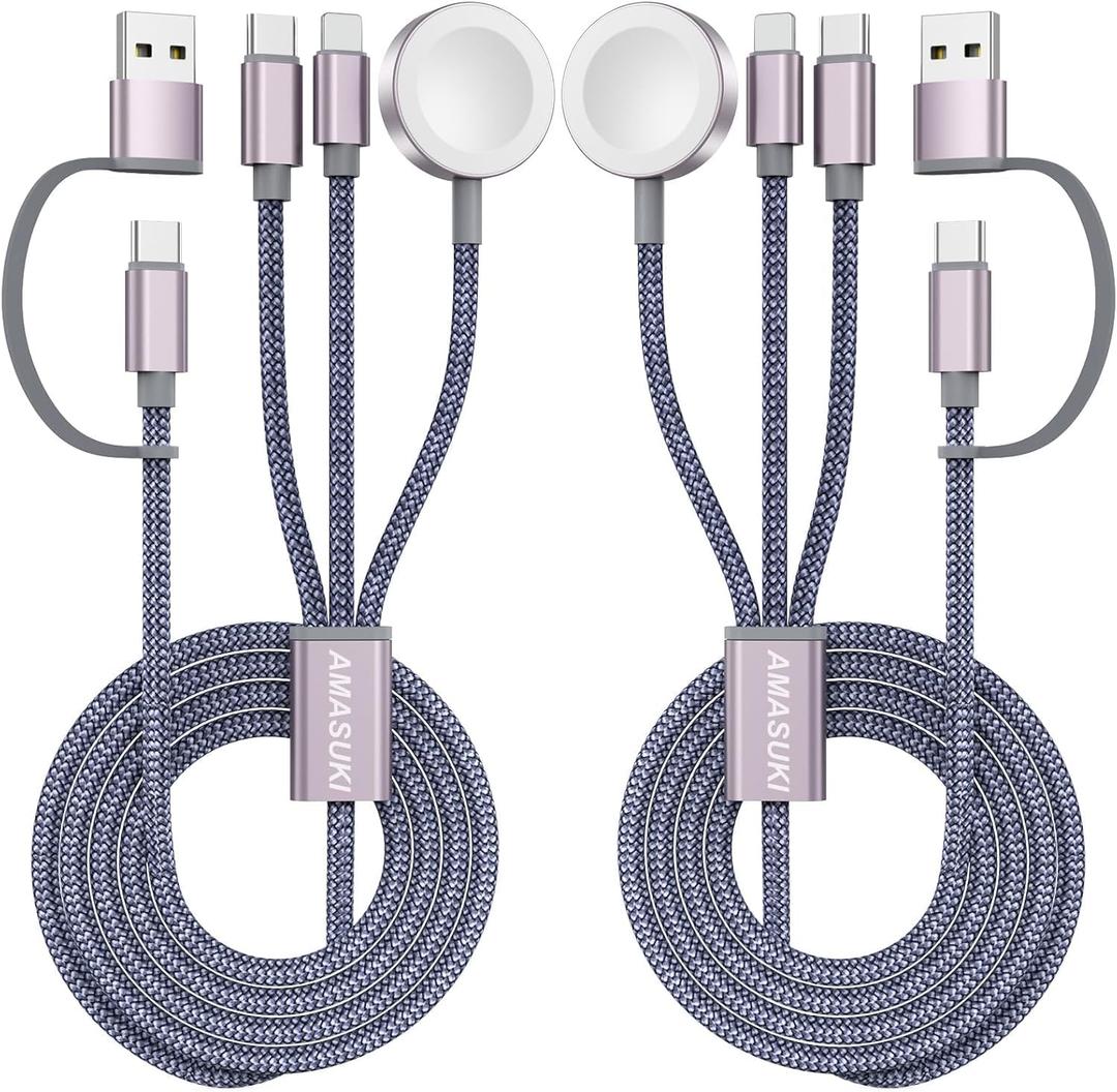2Pack Travel Essentials,Multi Charging Cable 3 in 2 USB C for Apple Watch Charger,iPhone Charger,Cruise Vacation Camping,Portable for iWatch Series 11-2/Ultra/SE & iPhone 17-12,Sony PSP