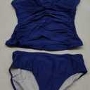 B2prity Women's Ruched Tankini Swimsuits V Neck Wrap Tie Back Two Pieces Swimwear Tummy Control Bathing Suit (Peacock Blue) Large