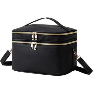 Makeup Bag for Women XL-Large Travel Makeup Bag Organizer Portable Toiletry Bag Cute Makeup Bags Waterproof Leather Cosmetic Bag Makeup Case with Removable Dividers, Black