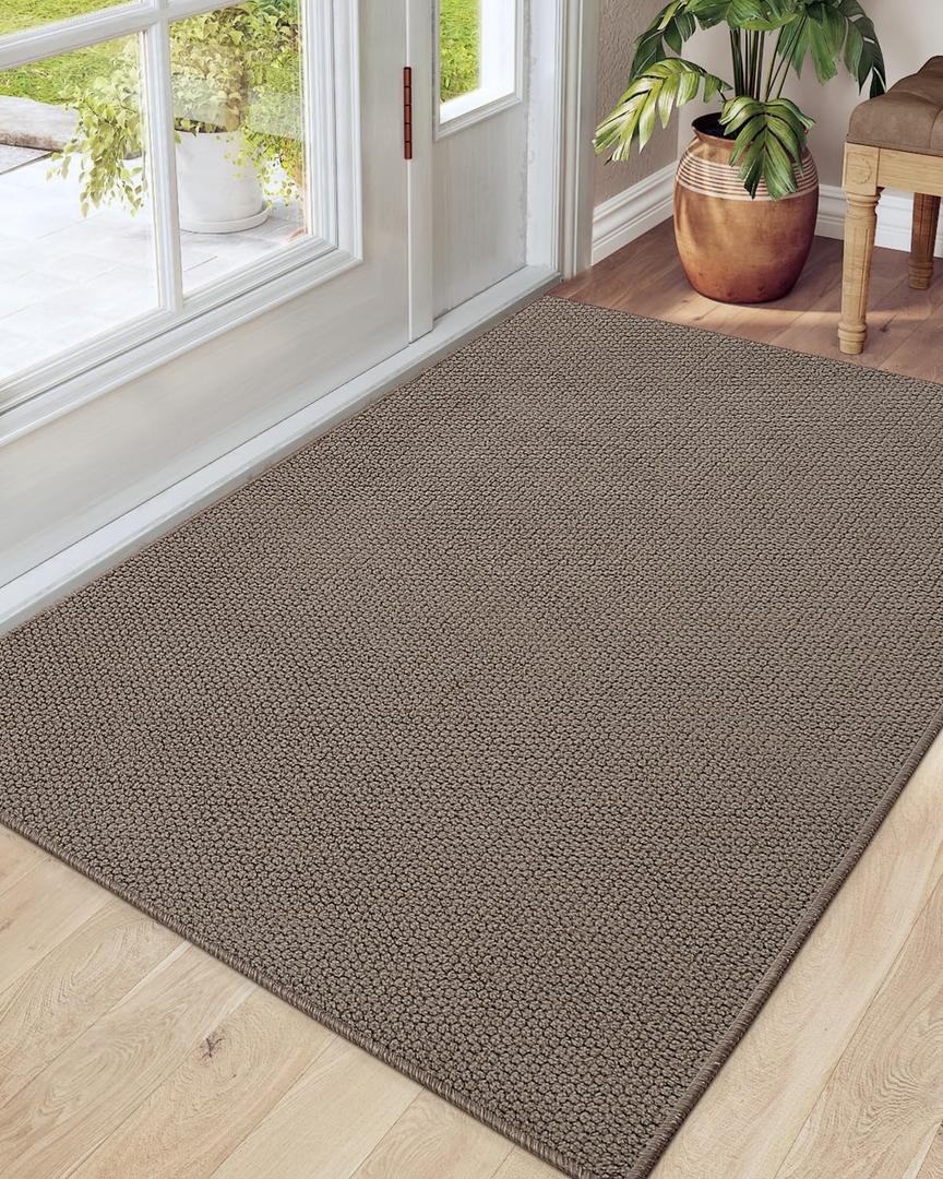 DEXI Indoor Door Mat 32x48, Washable Entrance Mats with Non Slip Rubber Back, Ultra Thin Entryway Mats Absorbent Dirt Carpper Front Back Doormat for Entry Floor Inside Home, Brown