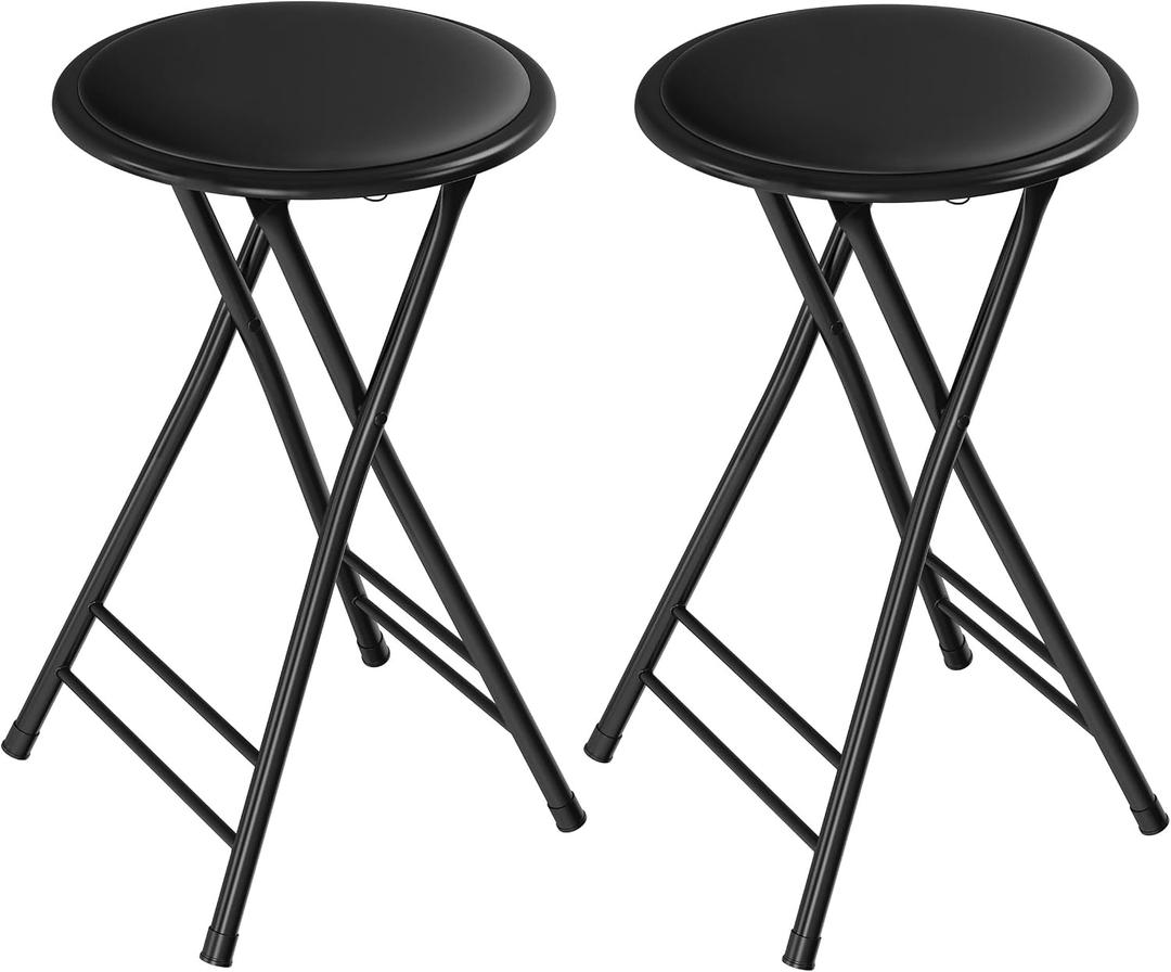 Lavish Home Folding Stool - Set of 2 Counter Height Bar Stools 24-Inch Backless Folding Chairs with 225lb Capacity for Kitchen, Rec Room, or Game Room (Black)