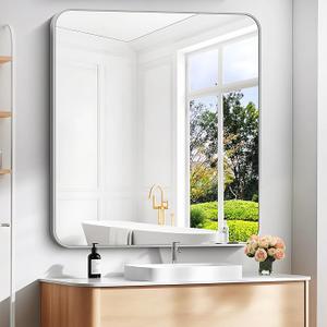 40" x 36"Bathroom Mirror, Silver Wall Mirror with Metal Frame, Decorative Rectangular Vanity Mirror for Bedroom Bathroom Living Room Entryway (Horizontal/Vertical)
