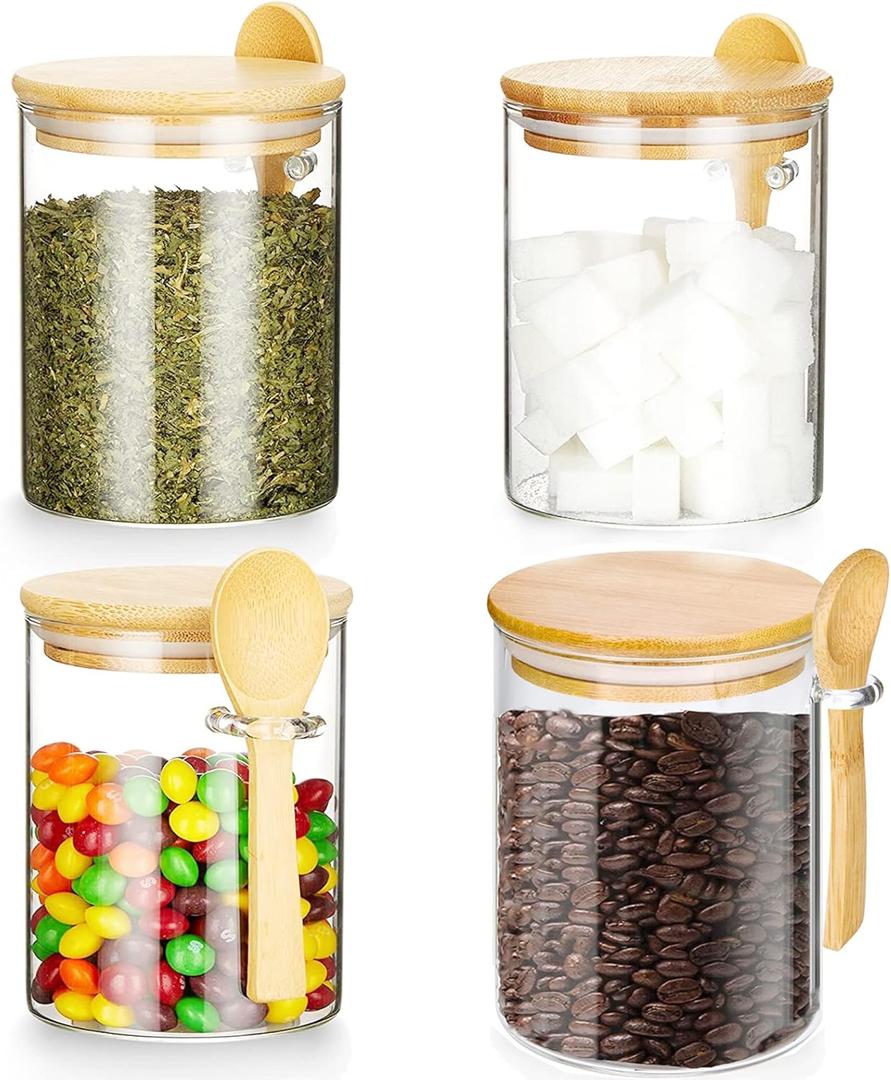 Glass Food Storage Containers with Lid17fl.oz, Glass Jars with Airtight Lid, Clear Food Storage Jar, Coffee Glass Canister For Pantry Noodles Flour Cereal Sugar Tea Coffee Beans