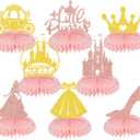 8 Pcs Princess Honeycomb Centerpieces, Princess Birthday Party Decorations, Princess Centerpieces for Tables, Princess Baby Shower Decorations Gold Rose Gold