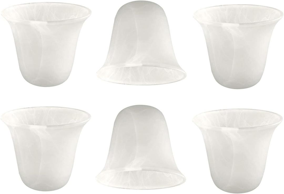 Giluta 6 Pack Bell Shaped Glass Shade Alabaster Light Fixture Shades Replacement for Ceiling Fan Light Wall Light, Lipless with 1-5/8 inch Fitter Opening