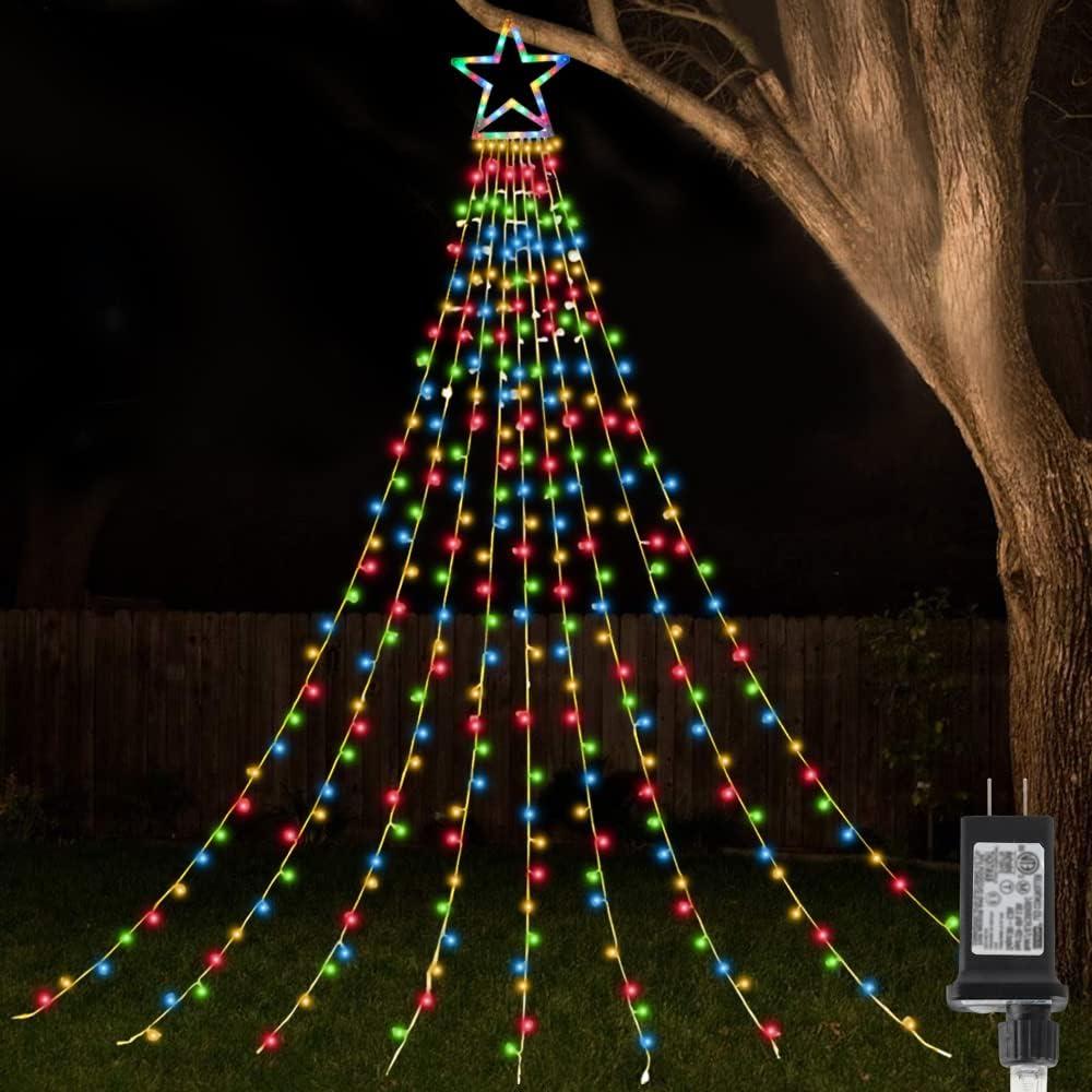 ZTX Christmas Outdoor Tree Light,Christmas Decorations Lights with 8 Lighting Modes,Waterfall Christmas Tree Lighting for Xmas,Halloween,Wedding,Party,New Year Gifts(Multicolor)