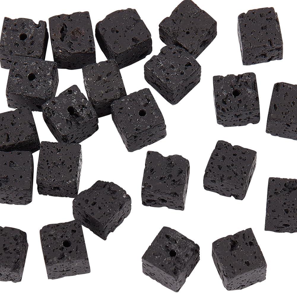 OLYCRAFT About 45~48Pcs 8x8mm Natural Black Lava Beads Cube Lava Beads Square Rock Bead Black Chakra Bead Round Loose Gemstone Energy Stone for Bracelet Jewelry Making DIY Crafts