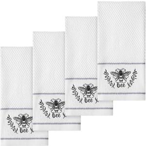 Tudomro 4 Pieces Farmhouse Bee Hand Towels Farmhouse Absorbent Cleaning Drying Bee 16 x 25 Inches Cotton Highly Absorbent Soft Luxury Decorative Hand Towels for Bathroom