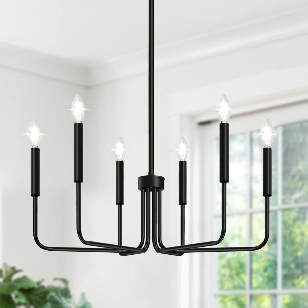 Black Chandelier, 6-Light Farmhouse Chandelier for Dining Room Lighting Fixtures Hanging, Dining Light Fixtures Industrial Modern Chandelier for Bedroom, Foyer, Hall, Kitchen, Living Room and Entryway,Matte Black (No assembly light fixture)