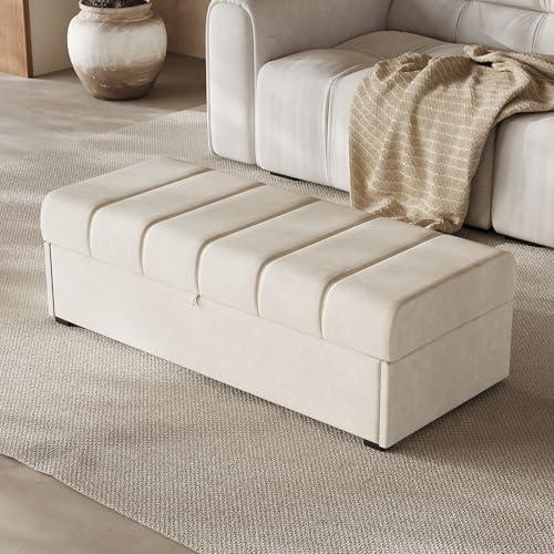 Captain Winters Ottoman with Storage, Storage Ottoman Bench with Safety Hinge,Large End of Bed Bench,Upholstered Entryway Bench with Seating for Bedroom, Living Room, Put 500 Books, White
