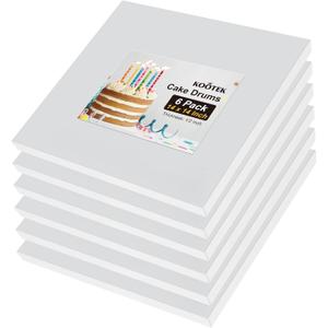 Kootek 14 Inch Square Cake Drums, 1/2 Inch Thick Sturdy Boards with Fully Wrapped Edges, Heavy Duty Corrugated Cardboard Base for Decorating Baking Supplies, Base para Pastel, 6 Pack